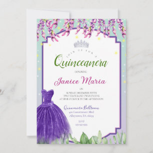 Invitación de Quinceañera Verde Púrpura y Rosa