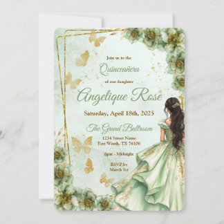 Invitación de quinceañera verde salvia