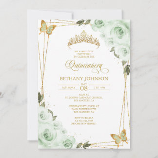 Invitación de Quinceañera Verde Salvia y Oro