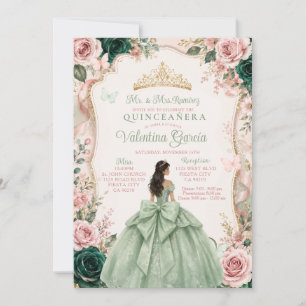 Invitación de Quinceañera Verde Salvia y Rosa Beig