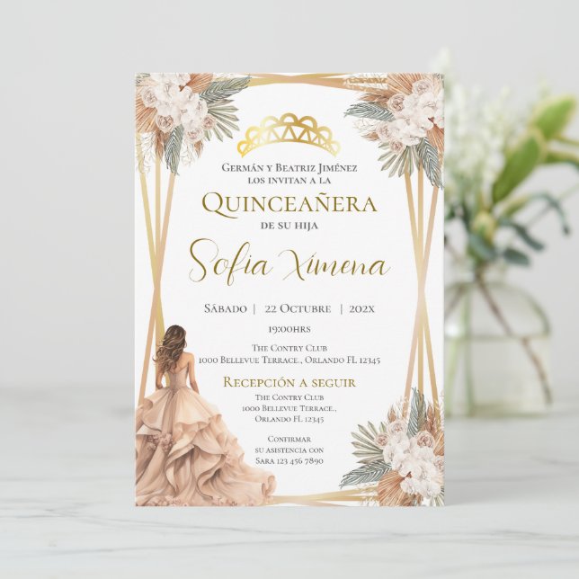 Invitación de Quincenera al Boho español (Anverso de pie)