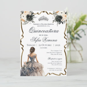 Invitación de Quincenera con Floral Negro