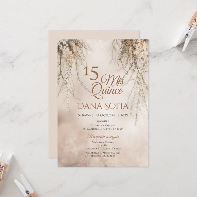 Invitación de Quincenera en español Boho (Anverso/Reverso In Situ)