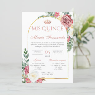 Invitación de Quinceñera en Floral Rosa Española