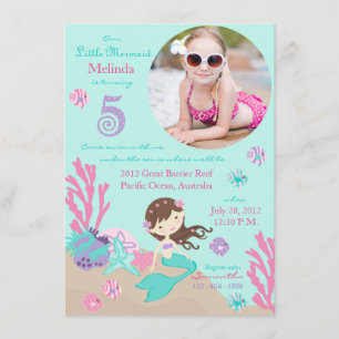 Invitación de quinto cumpleaños a la sirena de Bru