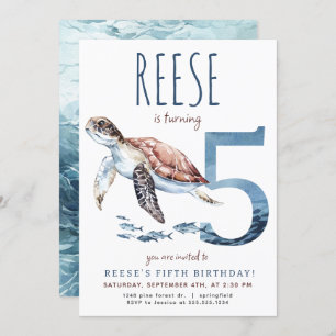 Invitación de quinto cumpleaños a Sea Turtle