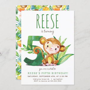 Invitación de quinto cumpleaños al mono de Safari