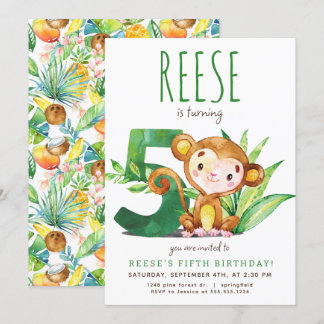Invitación de quinto cumpleaños al mono de Safari