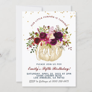 Invitación de quinto cumpleaños de calabaza