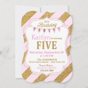 Invitación de quinto cumpleaños de Purpurina Rosa