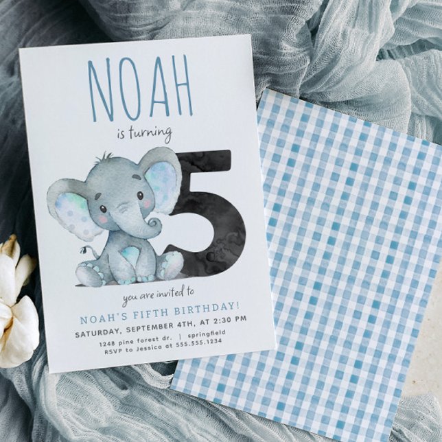 Invitación de quinto cumpleaños del Elefante Azul (Subido por el creador)