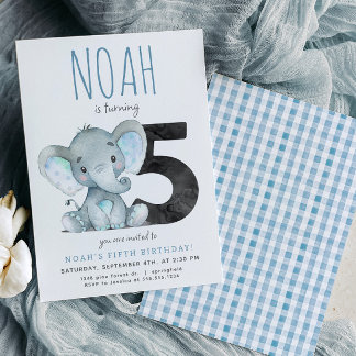 Invitación de quinto cumpleaños del Elefante Azul