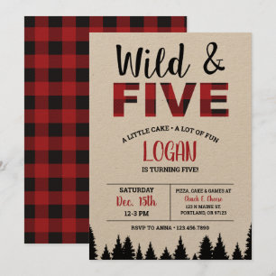Invitación de quinto cumpleaños silvestre y cinco