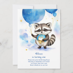 Invitación de Raccoon para el primer cumpleaños