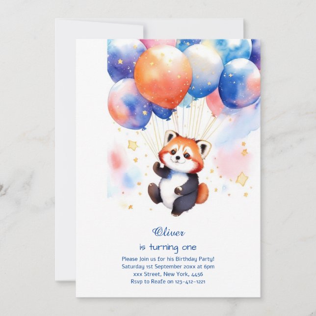 Invitación de Raccoon para el primer cumpleaños (Anverso)