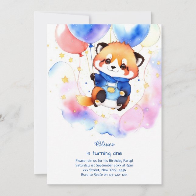 Invitación de Raccoon para el primer cumpleaños (Anverso)