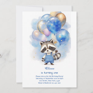 Invitación de Raccoon para el primer cumpleaños