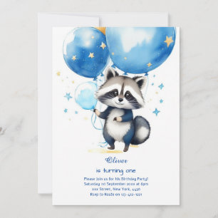 Invitación de Raccoon para el primer cumpleaños