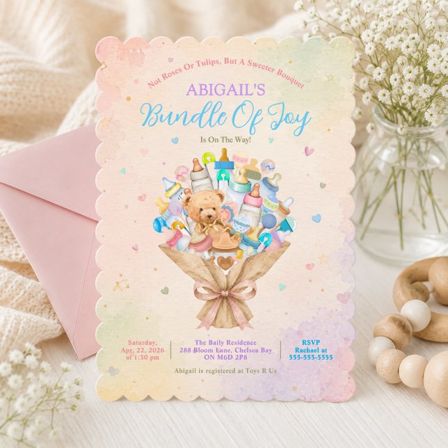 Invitación de ramillete de bebé con borde escalona (Subido por el creador)