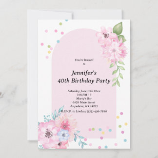 Invitación de ramo floral de acuarela rosa