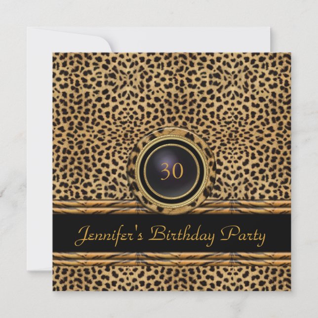 Invitación de Rattan Leopardo Dorado Cumpleaños 30 (Anverso)
