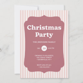 Invitación de rayas de fiesta de Navidad en rojo r