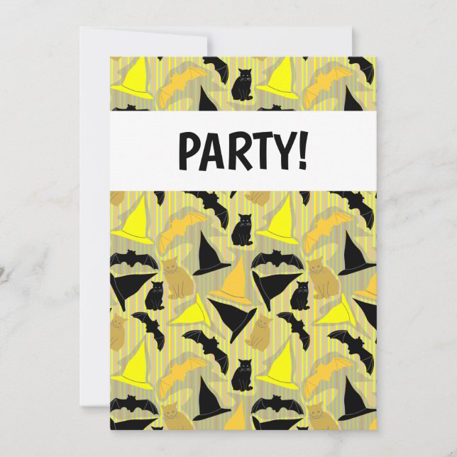 Invitación de rayas de Halloween brujas (Anverso)