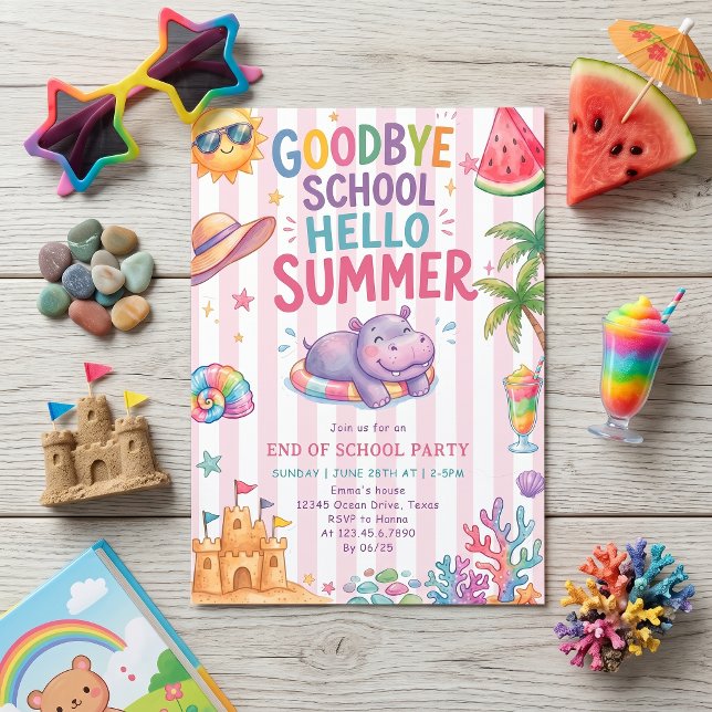 Invitación de rayas de vacaciones de verano Hello (Subido por el creador)