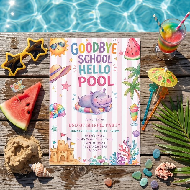 Invitación de rayas de vacaciones en la piscina de (Subido por el creador)
