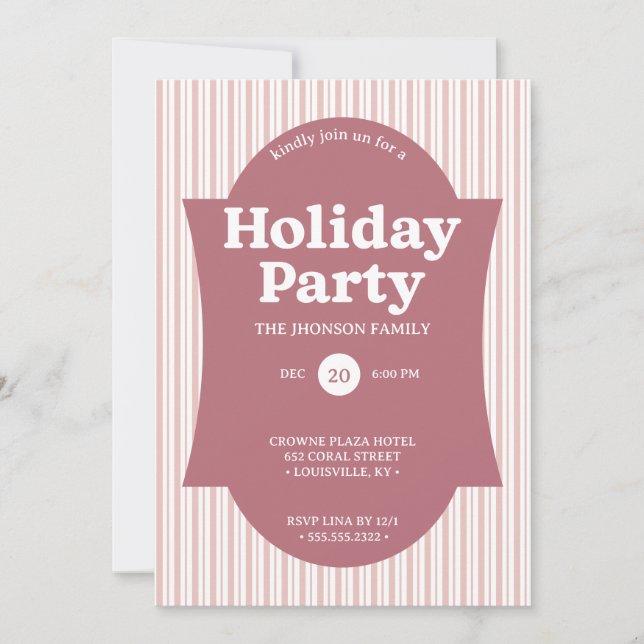 Invitación de rayas para fiesta de Navidad en Rojo (Anverso)