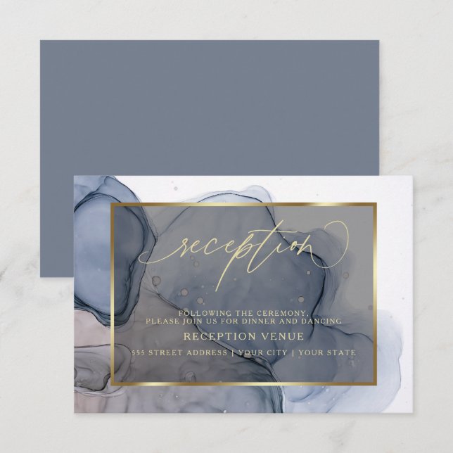 Invitación de recepción azul añil oscuro polvorien (Anverso / Reverso)