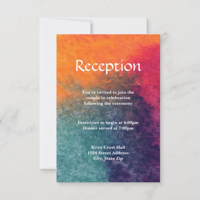 Invitación de recepción con acuarela naranja azul  (Anverso)