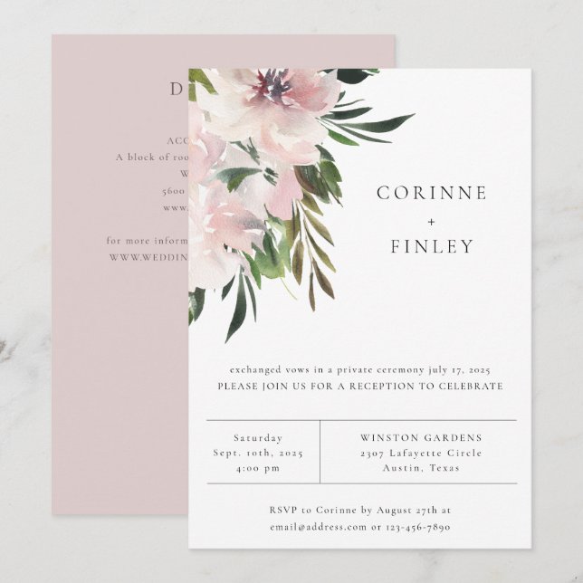 Invitación de recepción de boda botánica Mauve Pol (Anverso / Reverso)