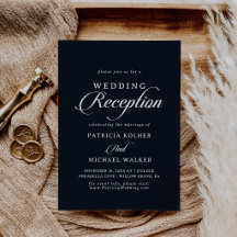 Invitación de recepción de boda clásica en negro y