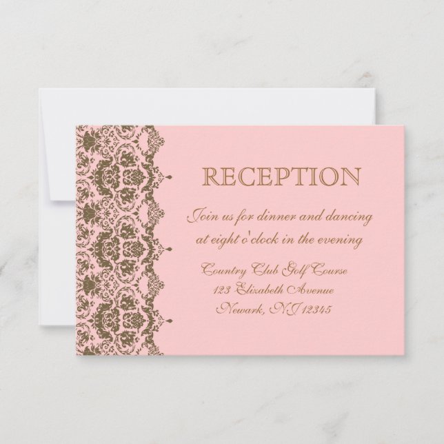 Invitación de recepción de boda con damasco rosa m (Anverso)