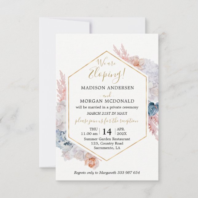 Invitación de recepción de boda con flores de acua (Anverso)