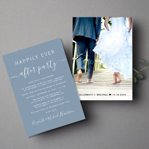 Invitación de recepción de boda con foto azul polv