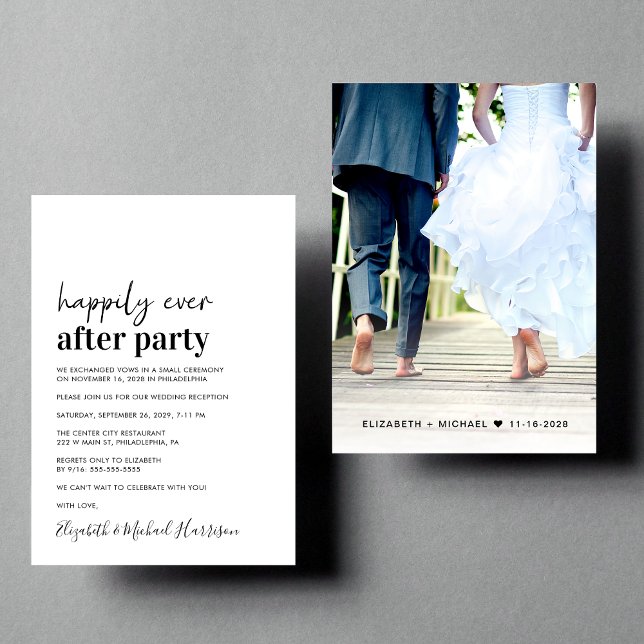 Invitación de recepción de boda con foto minimalis (An chic Happily Ever After Party invitation for your wedding celebration)