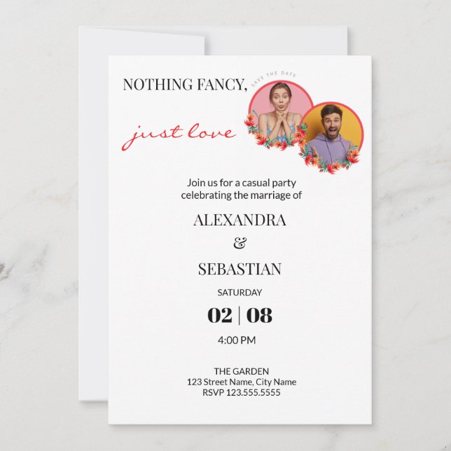 Invitación de recepción de boda con fotos editable (Anverso)