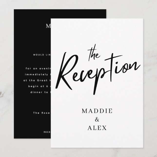 invitación de recepción de boda con guión moderno (Anverso / Reverso)