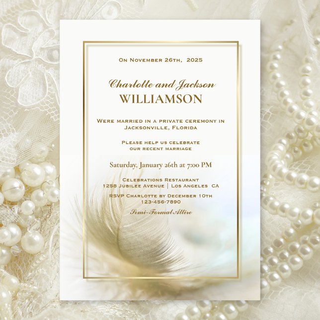 Invitación de recepción de boda con pluma dorada e (Subido por el creador)