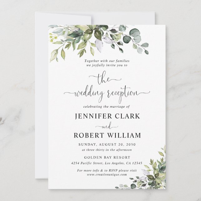 Invitación de recepción de boda de eucalipto (Anverso)