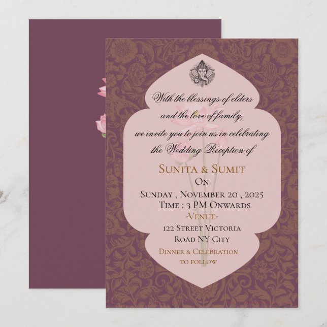 Invitación de Recepción de Boda de Lujo en la Indi (Anverso / Reverso)