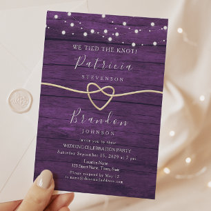 Invitación de recepción de boda de madera púrpura 