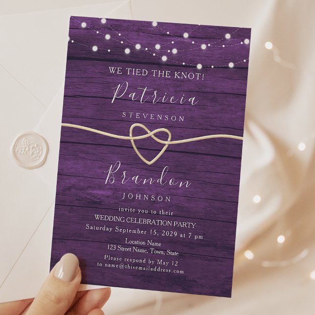 Invitación de recepción de boda de madera púrpura  (Subido por el creador)