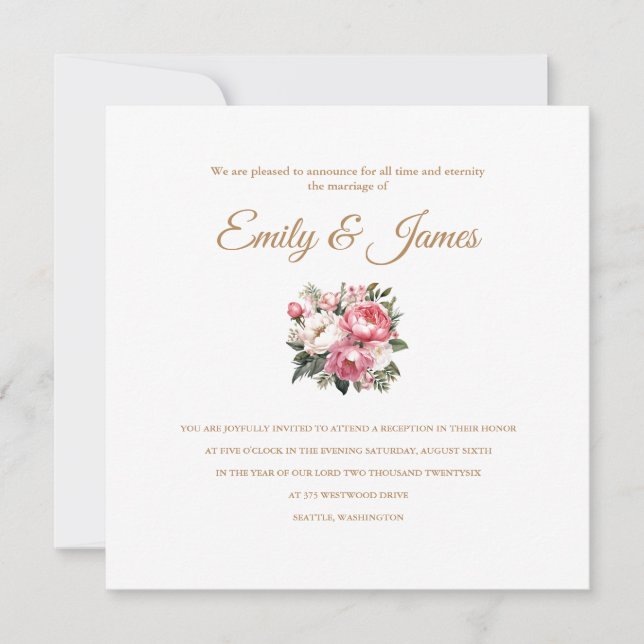 Invitación de recepción de boda de peonía (Anverso)