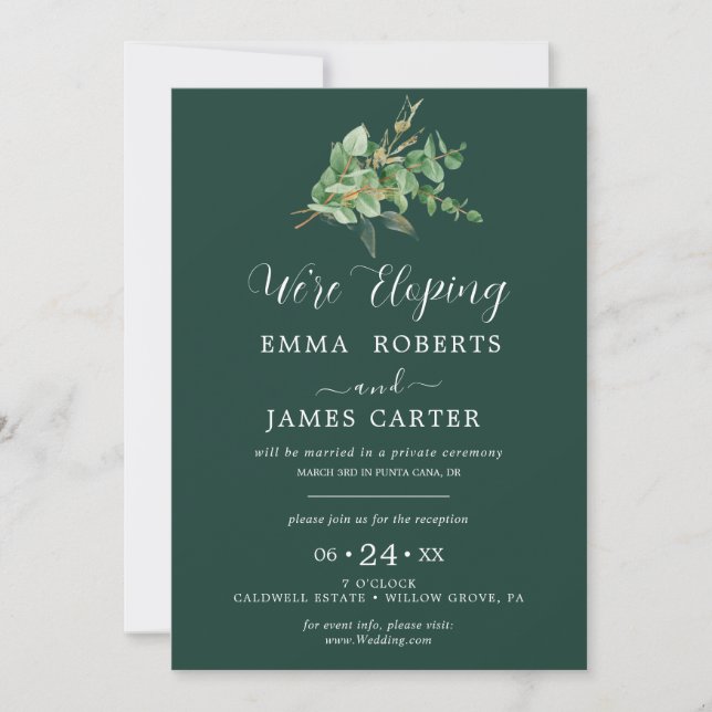 Invitación de recepción de boda Emerald Greenery (Anverso)