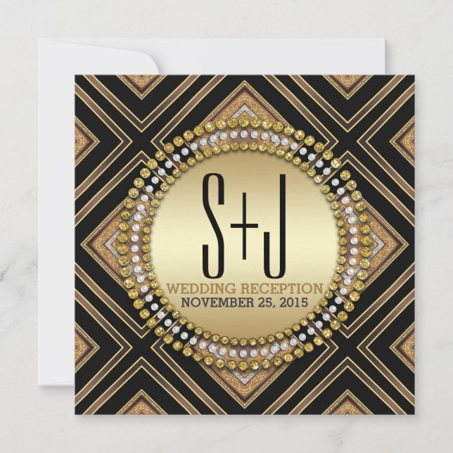 Invitación de Recepción de Boda en Estilo Art Deco (Anverso)