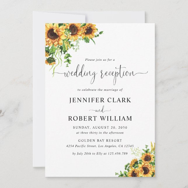Invitación de recepción de boda floral amarilla (Anverso)
