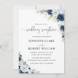 Invitación de recepción de boda floral azul marino